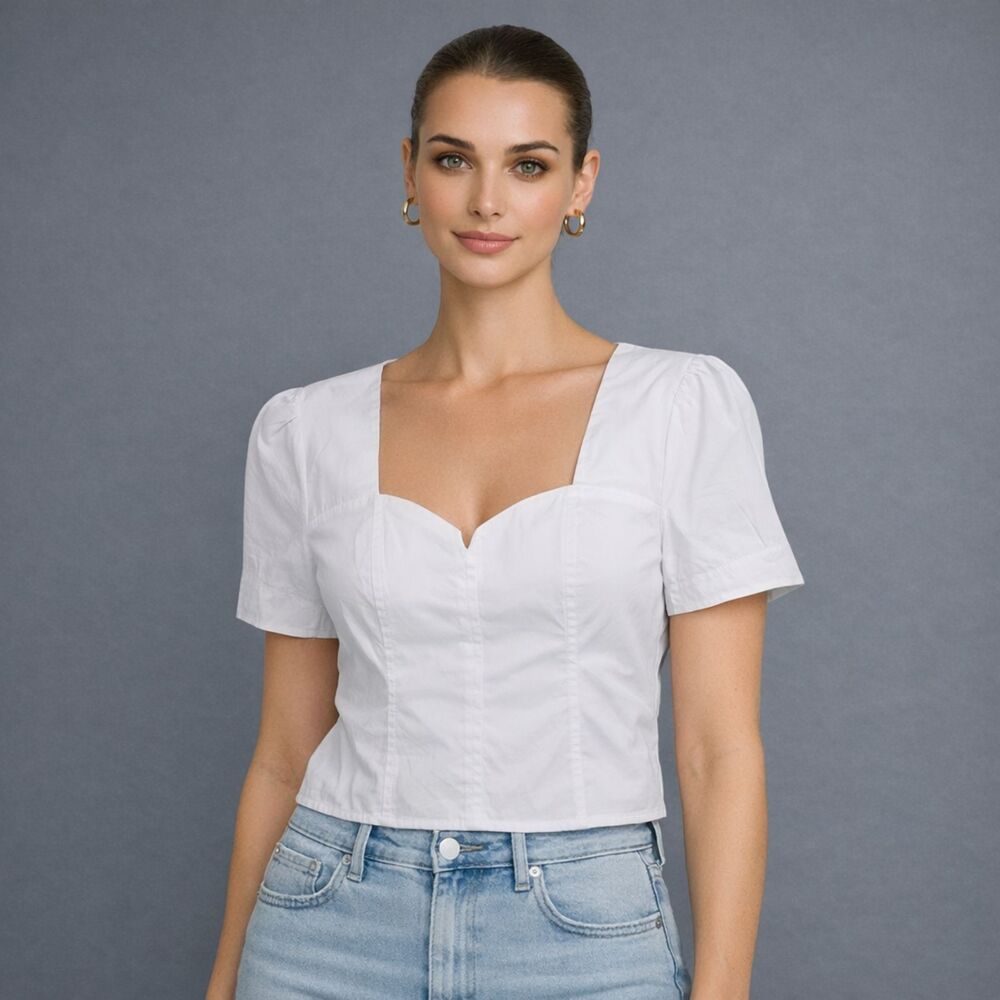 NAKD Puffy Shoulder Corset Top Womens Medium 38 White Side Zip Boho